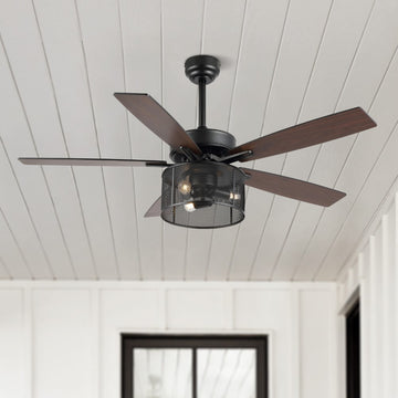 Max 52" Farmhouse Industrial Iron/Wood Mobile-App/Remote-Controlled LED Ceiling Fan - JONATHAN Y